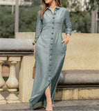 DERMEARNE Elegant Long Dress For Women Spring Autumn Long Sleeve Solid Color Cotton And Linen Shirt Dresses Casual Button Dress Robe Femme