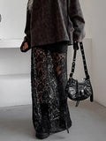 DERMEARNE European and American retro versatile black polyester lace see-through sexy ankle skirt fashion mid-waist commuter skirt women