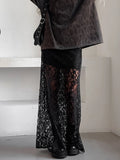 DERMEARNE European and American retro versatile black polyester lace see-through sexy ankle skirt fashion mid-waist commuter skirt women
