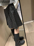DERMEARNE Factory Price Retro Wear Two Sides Wear Pleated Polka-dot Skirt Women 2024 Fall/winter New Fashion Gray A-line Skirt