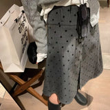 DERMEARNE Factory Price Retro Wear Two Sides Wear Pleated Polka-dot Skirt Women 2024 Fall/winter New Fashion Gray A-line Skirt