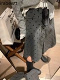 DERMEARNE Factory Price Retro Wear Two Sides Wear Pleated Polka-dot Skirt Women 2024 Fall/winter New Fashion Gray A-line Skirt