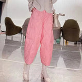 DERMEARNE Fashion Elastic Waist Down Cotton Wide-Leg Pants Women Autumn Winter Pantskirt 2024 Khaki Keep Warm Puffer Loose Pants Female