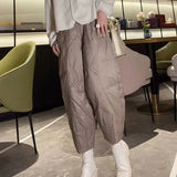 DERMEARNE Fashion Elastic Waist Down Cotton Wide-Leg Pants Women Autumn Winter Pantskirt 2024 Khaki Keep Warm Puffer Loose Pants Female