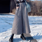 DERMEARNE Fashion Elastic Waist Down Cotton Wide-Leg Pants Women Autumn Winter Pantskirt 2024 Khaki Keep Warm Puffer Loose Pants Female