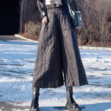 DERMEARNE Fashion Elastic Waist Down Cotton Wide-Leg Pants Women Autumn Winter Pantskirt 2024 Khaki Keep Warm Puffer Loose Pants Female