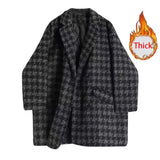DERMEARNE Fashion Houndstooth Faux Wool Jacket Women Korean Loose Elegant Double Breasted Suit Overcoat Winter Thick Warm Blend Outerwear
