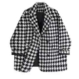 DERMEARNE Fashion Houndstooth Faux Wool Jacket Women Korean Loose Elegant Double Breasted Suit Overcoat Winter Thick Warm Blend Outerwear