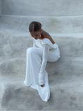 DERMEARNE Fashion Solid Hollow Out Maxi Dress For Women Elegant Round Neck Long Sleeve Backless Slim Dresses 2024 New Female Evening Gowns