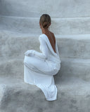 DERMEARNE Fashion Solid Hollow Out Maxi Dress For Women Elegant Round Neck Long Sleeve Backless Slim Dresses 2024 New Female Evening Gowns