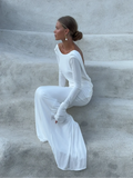 DERMEARNE Fashion Solid Hollow Out Maxi Dress For Women Elegant Round Neck Long Sleeve Backless Slim Dresses 2024 New Female Evening Gowns