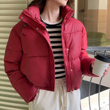 DERMEARNE Fashionable Student Warm Lightweight 2024 Winter New Stand Up Collar Short Down Cotton Jacket Women's Trend Parkas