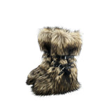 Dermearne Faux Fur Knee-High Boot Round Toe Height Increasing Wild Winter Warmer Belt Buckle Slip-On Fashion Luxury Sexy Women Shoe Newest