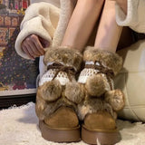 DERMEARNE Faux Fur  Women Winter Snow  Luxury Fluffy Fuzzy  Warm Cozy Waterproof Platform Lace-up Mid-Calf Ski Boots 2025 New Hot