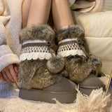 DERMEARNE Faux Fur  Women Winter Snow  Luxury Fluffy Fuzzy  Warm Cozy Waterproof Platform Lace-up Mid-Calf Ski Boots 2025 New Hot
