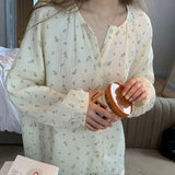 DERMEARNE Floral Sleepwear Women Pajama Sets Autumn Korean Pants Sets 2 Pieces Piiama Night Wears Long Sleeve Casual Ruffles Home Suit New