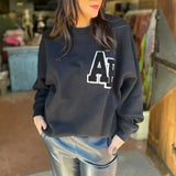 Dermearne Flordevida New Women's fleece sweatshirt black flocling letter Sweatshirts new autumn winter women tops