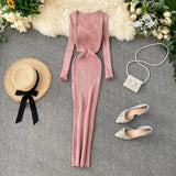 DERMEARNE French Elegant V Neck Long Sleeve Knit A-line Dress Slim Fashion Sweater Sexy Women Autumn Winter Clothing