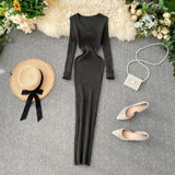 DERMEARNE French Elegant V Neck Long Sleeve Knit A-line Dress Slim Fashion Sweater Sexy Women Autumn Winter Clothing