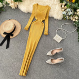 DERMEARNE French Elegant V Neck Long Sleeve Knit A-line Dress Slim Fashion Sweater Sexy Women Autumn Winter Clothing