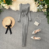 DERMEARNE French Elegant V Neck Long Sleeve Knit A-line Dress Slim Fashion Sweater Sexy Women Autumn Winter Clothing