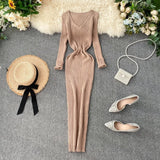 DERMEARNE French Elegant V Neck Long Sleeve Knit A-line Dress Slim Fashion Sweater Sexy Women Autumn Winter Clothing