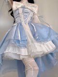 DERMEARNE French Romantic Style Lolita Op Elegant Girl Cosplay Princess Puff Sleeve Ribbon Bowknot Flower Tunic Mesh Fantastic Fairy Dress