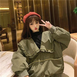 DERMEARNE  Vintage Jackets Women Solid Peter Pan Collar All Match Loose Outerwear Korean Fashion Casual Sweet Students Thin Coat New