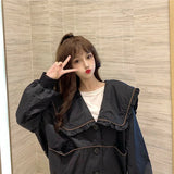 DERMEARNE  Vintage Jackets Women Solid Peter Pan Collar All Match Loose Outerwear Korean Fashion Casual Sweet Students Thin Coat New
