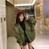 DERMEARNE  Vintage Jackets Women Solid Peter Pan Collar All Match Loose Outerwear Korean Fashion Casual Sweet Students Thin Coat New