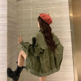 DERMEARNE  Vintage Jackets Women Solid Peter Pan Collar All Match Loose Outerwear Korean Fashion Casual Sweet Students Thin Coat New
