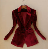 Tesco Women's Burgundy Velvet Pantsuit Jacket Women Fashion Long Sleeve Suit Women Tailored Collar Jacket Suits Female Ladies