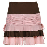 Y2K Aesthetic Mesh Pleated Skirts 90s Women Vintage Patchwork High Waist Mini Bodycon Korean Style Fashion Kawaii Skirts