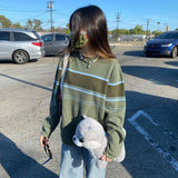 Harajuku Striped Sweater Women Long Sleeve Round Neck Pullovers Knitting Street Tops Korean Fashion Oversized Sweater