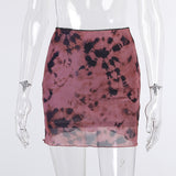 Y2K Aesthetic Tie Dye A-Line Mesh Skirts E-girl Sexy High Waist Mini Skirt Women Vintage Ruffles Patchwork Fashion Clothing
