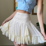 y2k White Lace Ruffles Pleated Skirts Preppy Style Sweet Girl Kawaii Mini Skirts Korean Retro Women Party Cosplay Sweetwear