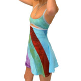 Dermearne Sexy Women Casual Suspender Short Dress Summer Fashion Contrast Color U-neck Hollow A-line Dresses Streetwear