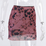 Y2K Aesthetic Tie Dye A-Line Mesh Skirts E-girl Sexy High Waist Mini Skirt Women Vintage Ruffles Patchwork Fashion Clothing