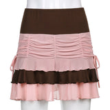 Y2K Aesthetic Mesh Pleated Skirts 90s Women Vintage Patchwork High Waist Mini Bodycon Korean Style Fashion Kawaii Skirts