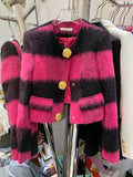 DERMEARNE HIGH STREET Newest F/W 2024 Designer Fashion Women Contrast Single Breasted Wool Short Jacket