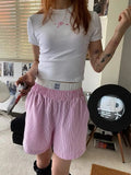 DERMEARNE HOUZHOU Y2k Striped Patchwork Shorts for Women Casual Baggy Elastic Waist Female Short Pants Korean Style Harajuku Fashion Retro