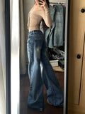 DERMEARNE Y2k Vintage Baggy Wide Leg Jeans for Women Washed Casual High Waist Loose Denim Pants Streetwear Korean Flared Trousers