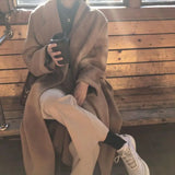 Winter Korean Handmade Double Breasted Long 100% Wool Coat Women Casual Loose Lacing Belt Woolen Overcoat Oversized
