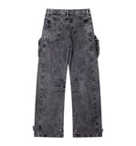 DERMEARNE Handsome Street Style Summer Women's Trendy Pants Fashion Pocket Decoration Straight Denim Workwear Pants Worn Out Washed Jeans