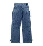 DERMEARNE Handsome Street Style Summer Women's Trendy Pants Fashion Pocket Decoration Straight Denim Workwear Pants Worn Out Washed Jeans
