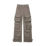 DERMEARNE Handsome Street Style Summer Women's Trendy Pants Fashion Pocket Decoration Straight Denim Workwear Pants Worn Out Washed Jeans