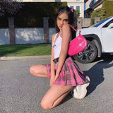 Y2K Aesthetics Mall Goth Black Pink Plaid Skirt E-girl Punk Harajuku Streetwear Chic Women High Waist Pleated A-line Mini Skirts
