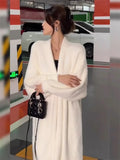 DERMEARNE High-quality Soft Style Knitted Sweater Jacket Women Autumn Winter Retro Long Blue Pink Faux Mink Wool Sweater Cardigan Jacket