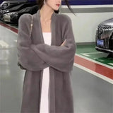 DERMEARNE High-quality Soft Style Knitted Sweater Jacket Women Autumn Winter Retro Long Blue Pink Faux Mink Wool Sweater Cardigan Jacket