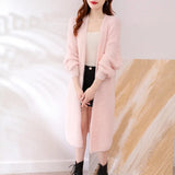 DERMEARNE High-quality Soft Style Knitted Sweater Jacket Women Autumn Winter Retro Long Blue Pink Faux Mink Wool Sweater Cardigan Jacket